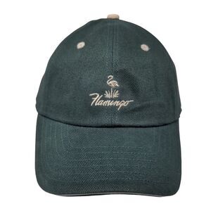Flamingo Strapback Hat Green OSFA Adjustable Embroidered 6 Panel Cotton